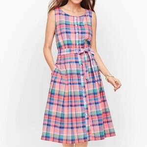 Talbots 2P Madras Plaid Pockets Belted Sleeveless Button Front Shirtdress NWOT